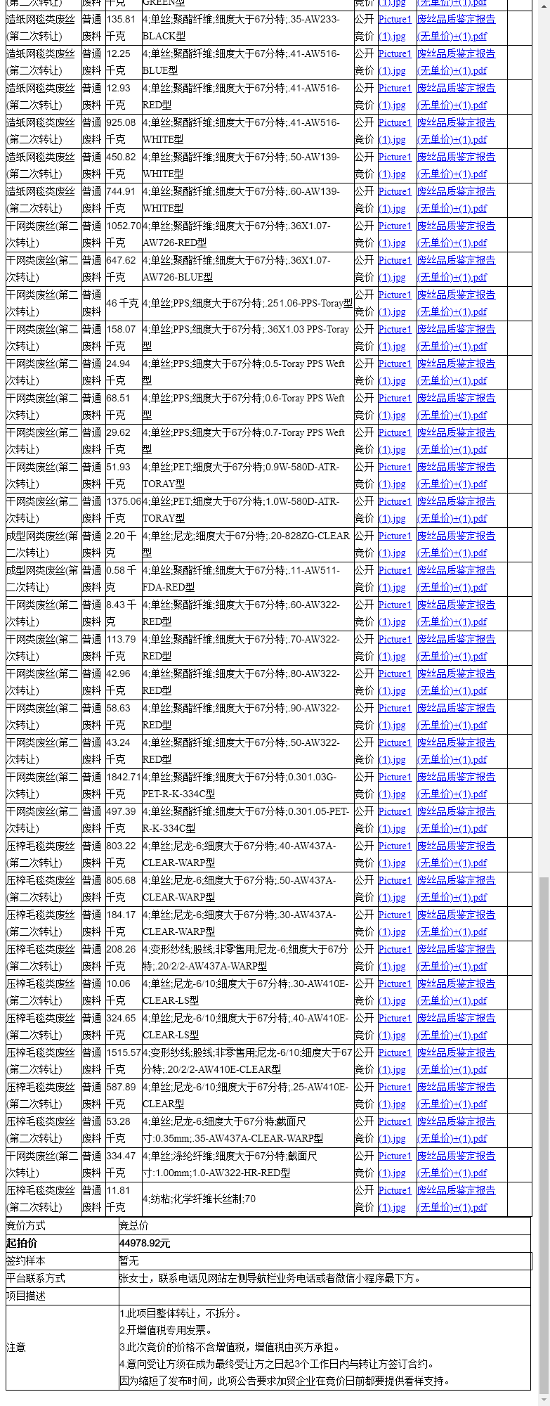 阿斯顿强生技纺（苏州）有限公司压榨毛毯类废丝、压榨毛毯类废丝等一批普通废料转让公告