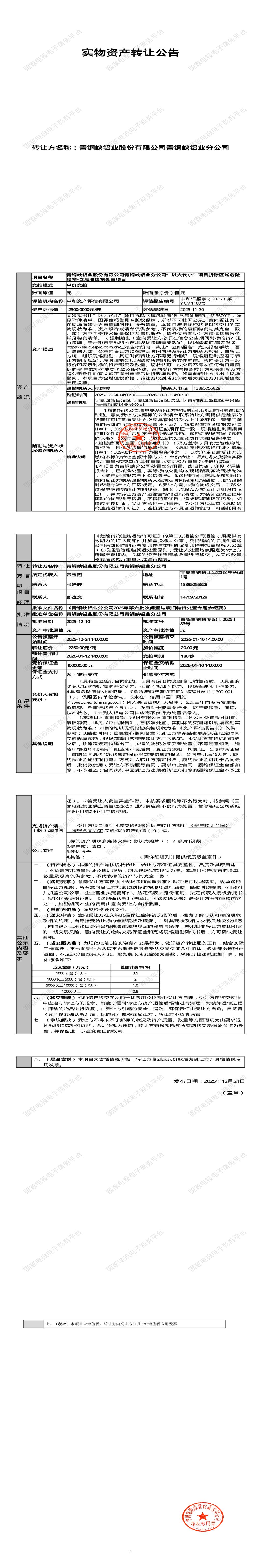 1月12日吴忠铝业公司拆除区域危险废物-含焦油废物处置项目招标公告