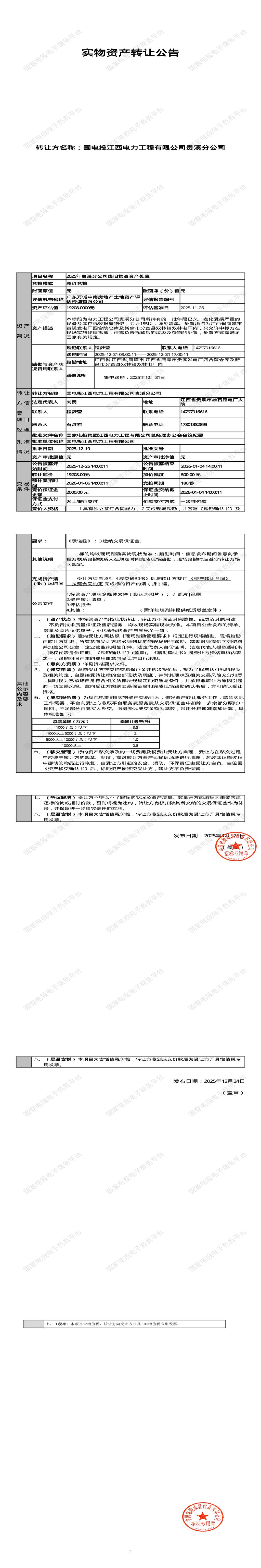 1月6日鹰潭电力公司废旧物资资产处置招标公告
