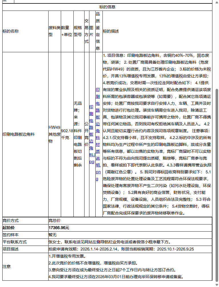 芯智元智能设备制造（苏州）有限公司印刷电路板边角料转让公告