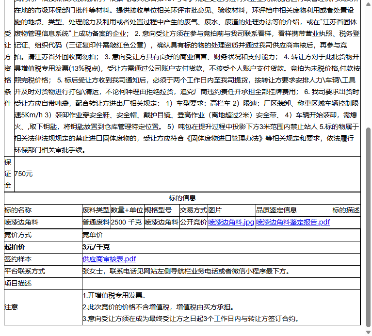 饰而杰汽车制品（苏州）有限公司喷漆边角料转让公告