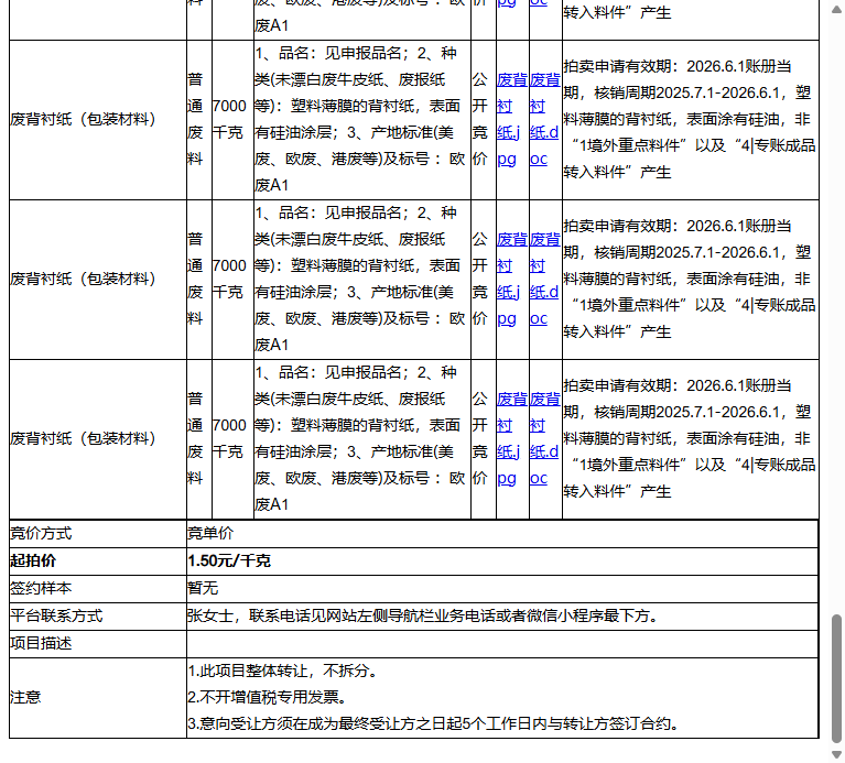 施乐辉医用产品（苏州）有限责任公司废背衬纸（包装材料）、废背衬纸（包装材料）等一批普通废料转让公告