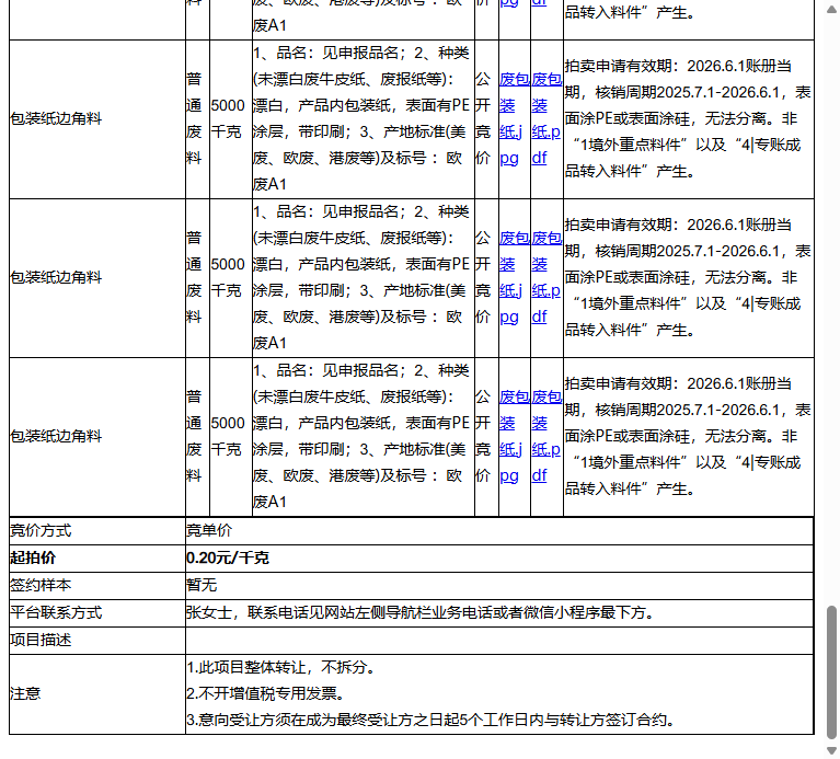 施乐辉医用产品（苏州）有限责任公司包装纸边角料、包装纸边角料等一批普通废料转让公告