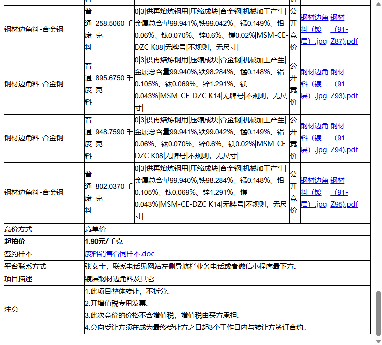 万宝至马达（江苏）有限公司钢材边角料-合金钢、钢材边角料-合金钢等一批普通废料转让公告