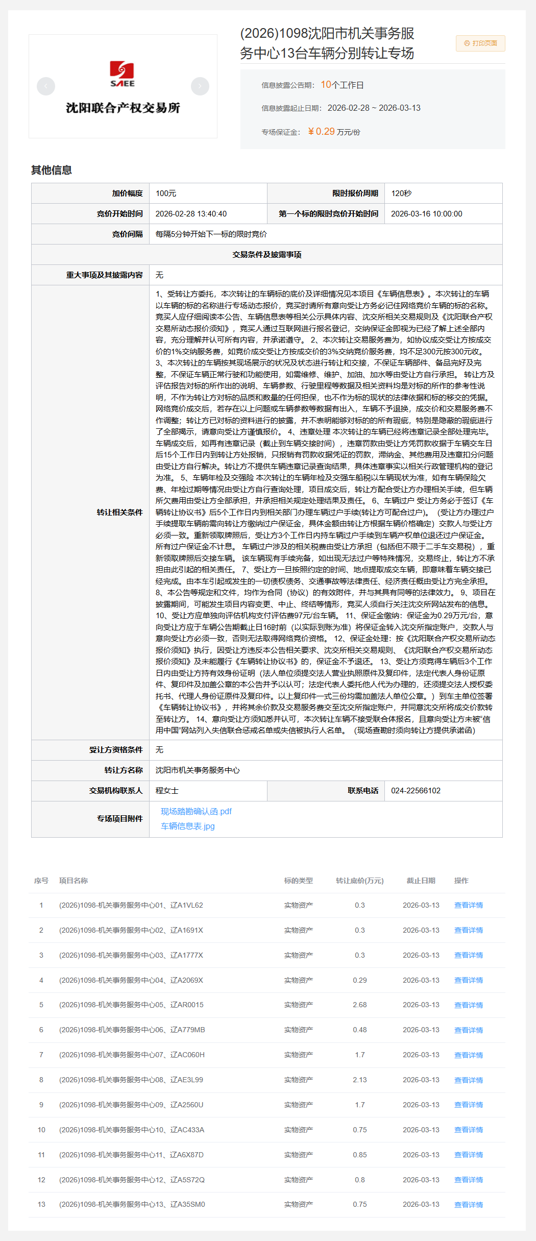 3月16日沈阳机关事务服务中心13台车辆分别转让公告