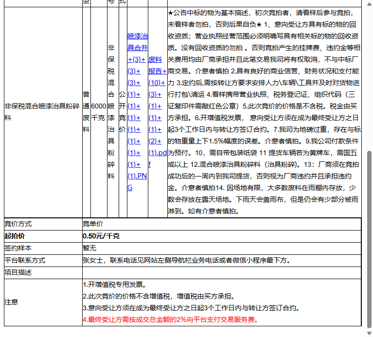 （非保）绿点（苏州）科技有限公司非保税混合喷漆治具粉碎料转让公告