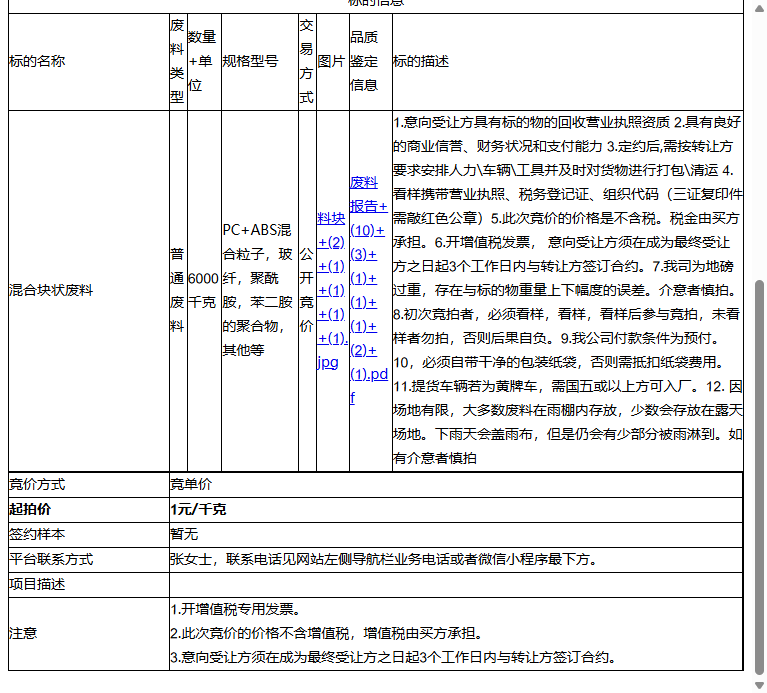 绿点（苏州）科技有限公司混合块状废料转让公告