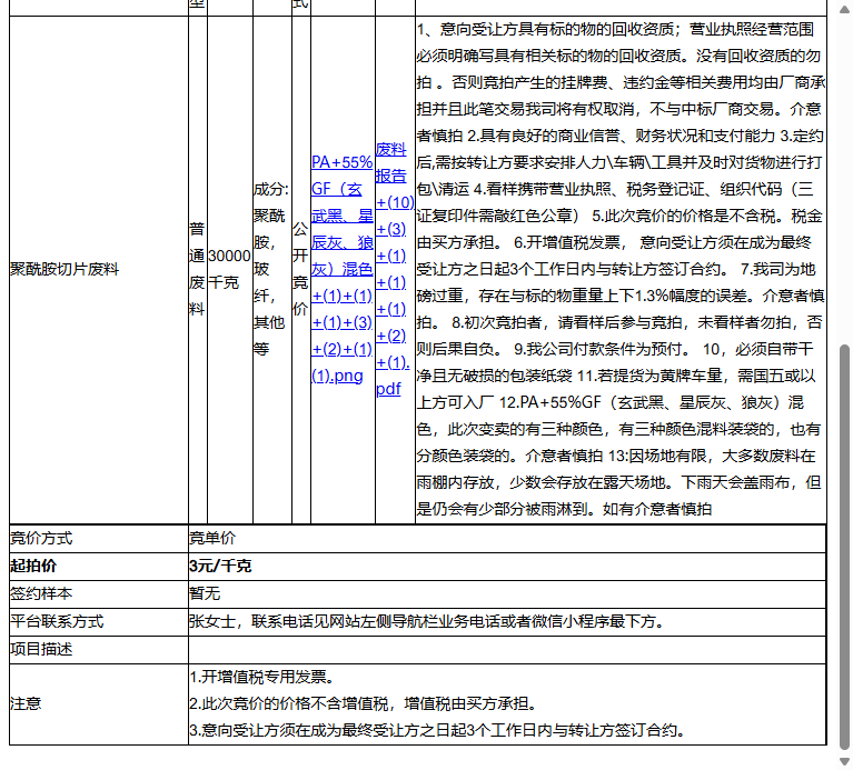 绿点（苏州）科技有限公司聚酰胺切片废料转让公告