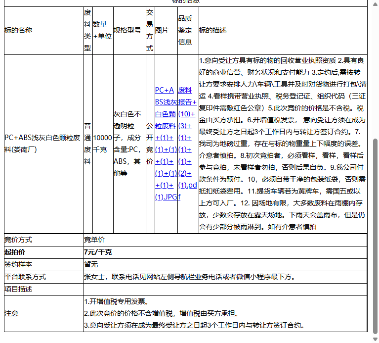 绿点（苏州）科技有限公司PC+ABS浅灰白色颗粒废料(娄南厂)转让公告