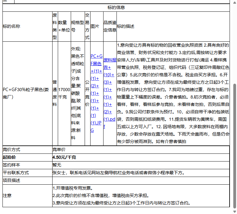 绿点（苏州）科技有限公司PC+GF30%粒子黑色(娄南厂）转让公告