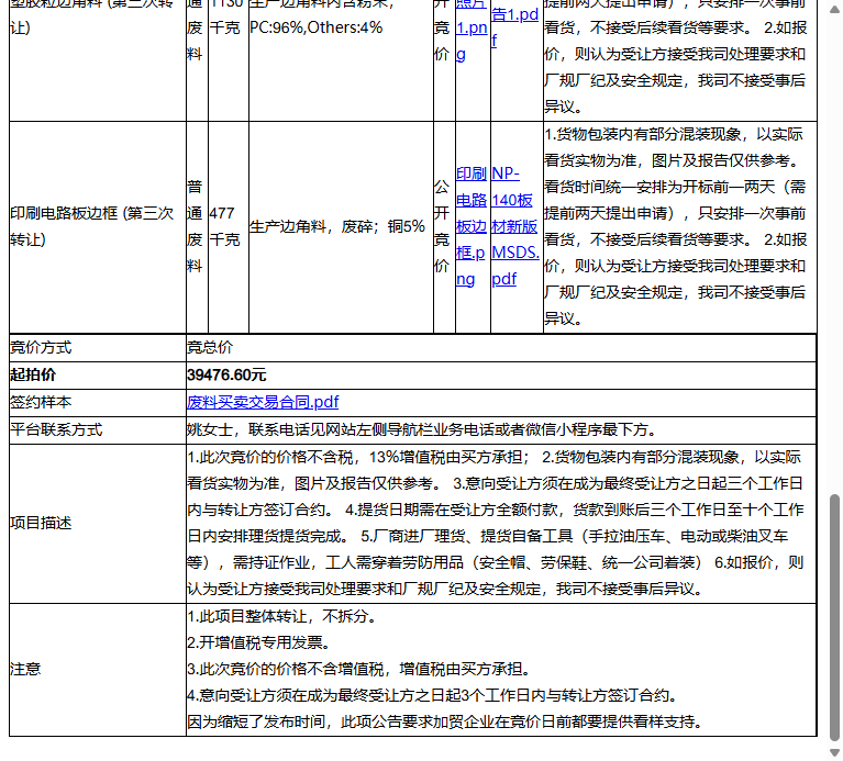 富港电子（昆山）有限公司塑胶粒边角料、塑胶粒边角料等一批普通废料转让公告