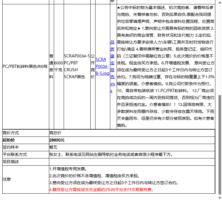 （非保）耐普罗塑胶模具（苏州）有限公司PC/PBT粉碎料黑色共6吨-受让方需具备回收资质，需提供垃圾零填埋声明转让公告