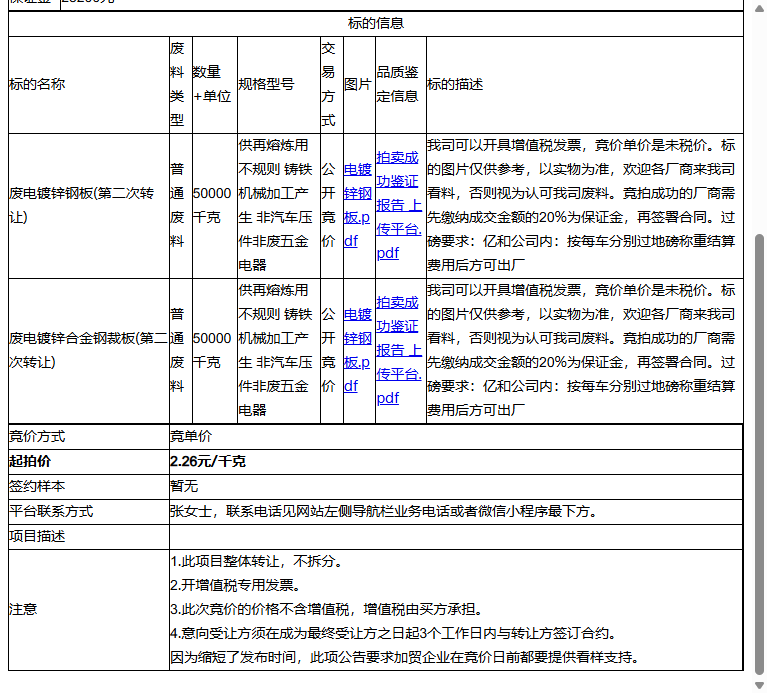 亿和精密工业（苏州）有限公司废电镀锌钢板、废电镀锌合金钢裁板转让公告