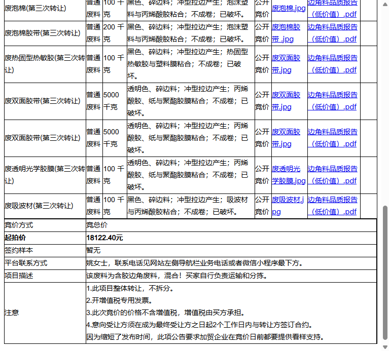 苏州安洁科技股份有限公司废粘胶膜边角料等一批普通废料转让公告