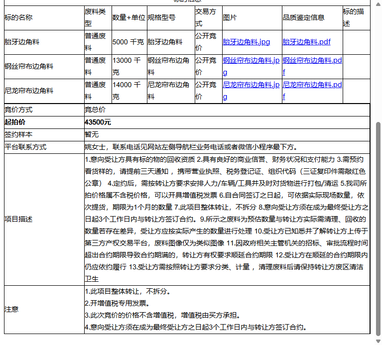 南港（张家港保税区）橡胶工业有限公司尼龙帘布边角料、钢丝帘布边角料等一批普通废料转让公告