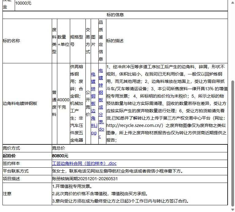 工芸冲压（苏州）有限公司边角料电镀锌钢板转让公告