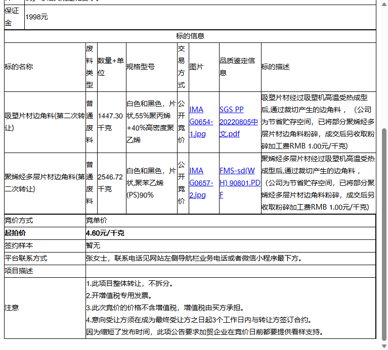 昆山裕达塑胶包装有限公司吸塑片材边角料、聚烯烃多层片材边角料转让公告