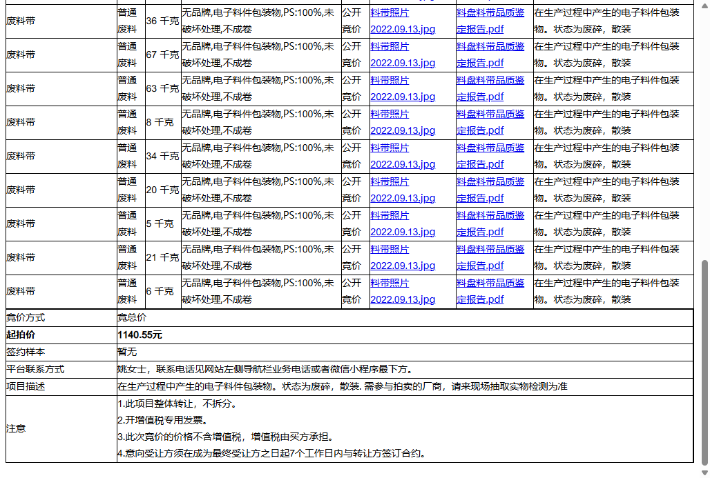 吴江崧虹电子有限公司废料盘、废料盘等一批普通废料转让公告