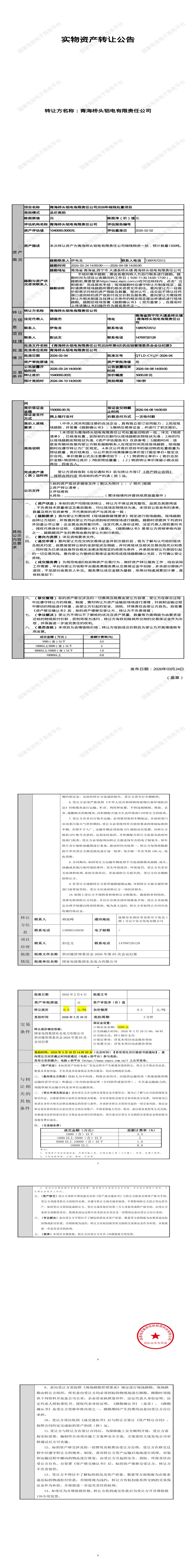 4月10日西宁市铝电公司2026年细残处置项目招标公告