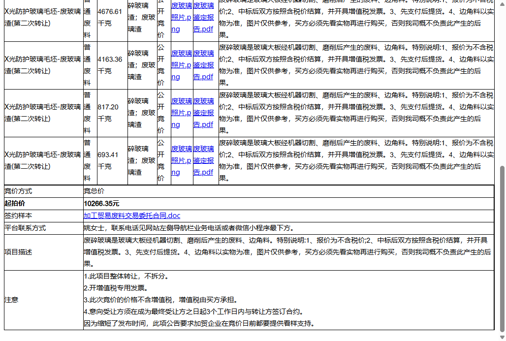 苏州晶之辉特种玻璃有限公司X光防护玻璃毛坯-废玻璃渣、X光防护玻璃毛坯-废玻璃渣等一批普通废料转让公告