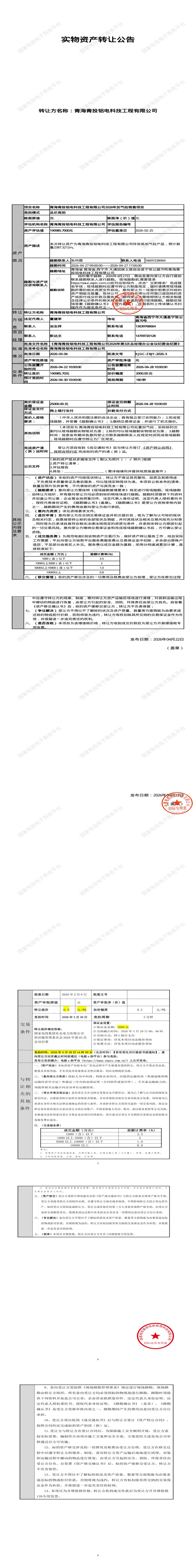 4月30日西宁市铝电科技工程公司2026年加气砼销售招标公告