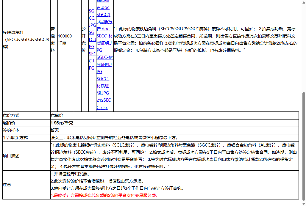 （非保）嘉彰科技(苏州)有限公司废铁边角料（SECC&SGLC&SGCC废碎)转让公告
