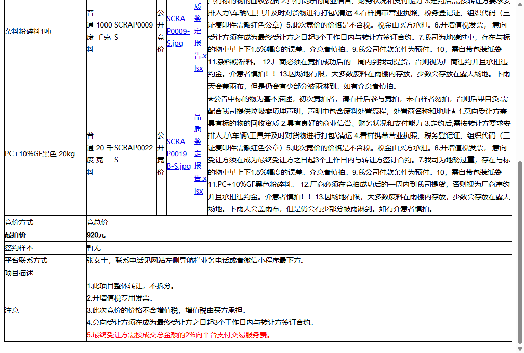 （非保）耐普罗塑胶模具（苏州）有限公司杂料粉碎料1吨和PC+10%GF黑色 20kg-受让方需具备回收资质，需提供垃圾零填埋声明转让公告