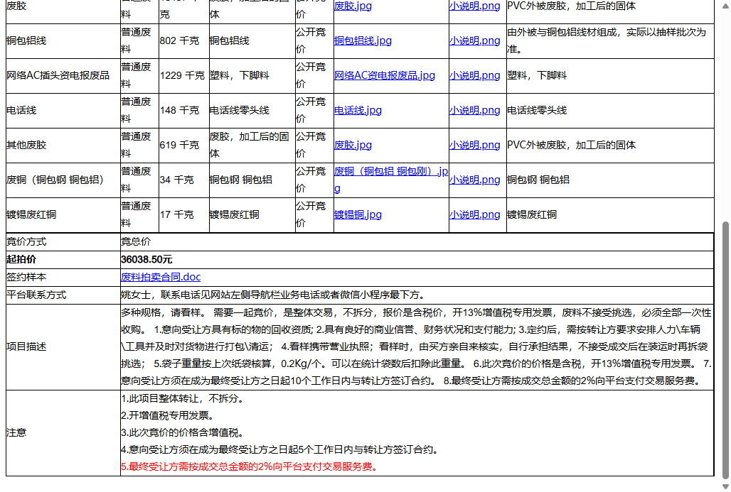 （非保）无锡国丰电子科技有限公司废胶、网络AC插头资电报废品等一批普通废料转让公告