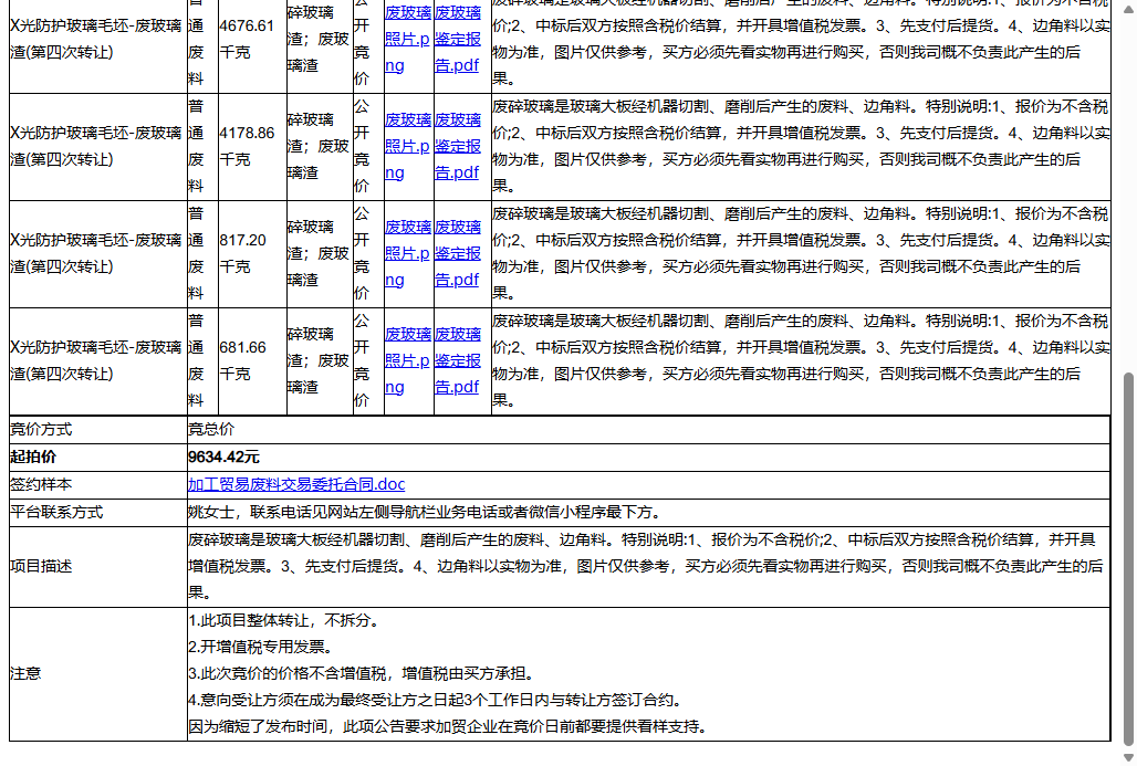 苏州晶之辉特种玻璃有限公司X光防护玻璃毛坯-废玻璃渣、X光防护玻璃毛坯-废玻璃渣等一批普通废料转让公告