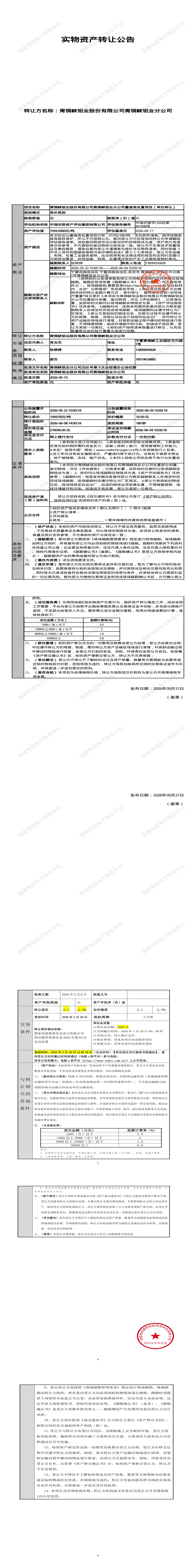 6月8日吴忠铝业公司重废类处置项目转让公告